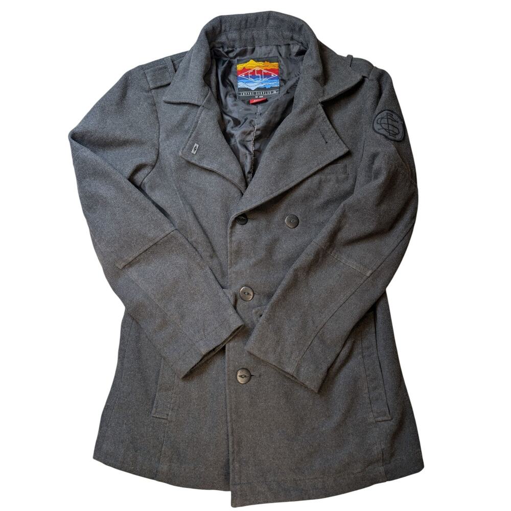EMPYRE SURPLUS Co MEN'S CHARCOAL GRAY WOOL BLEND PEA COAT SIZE S Y2K